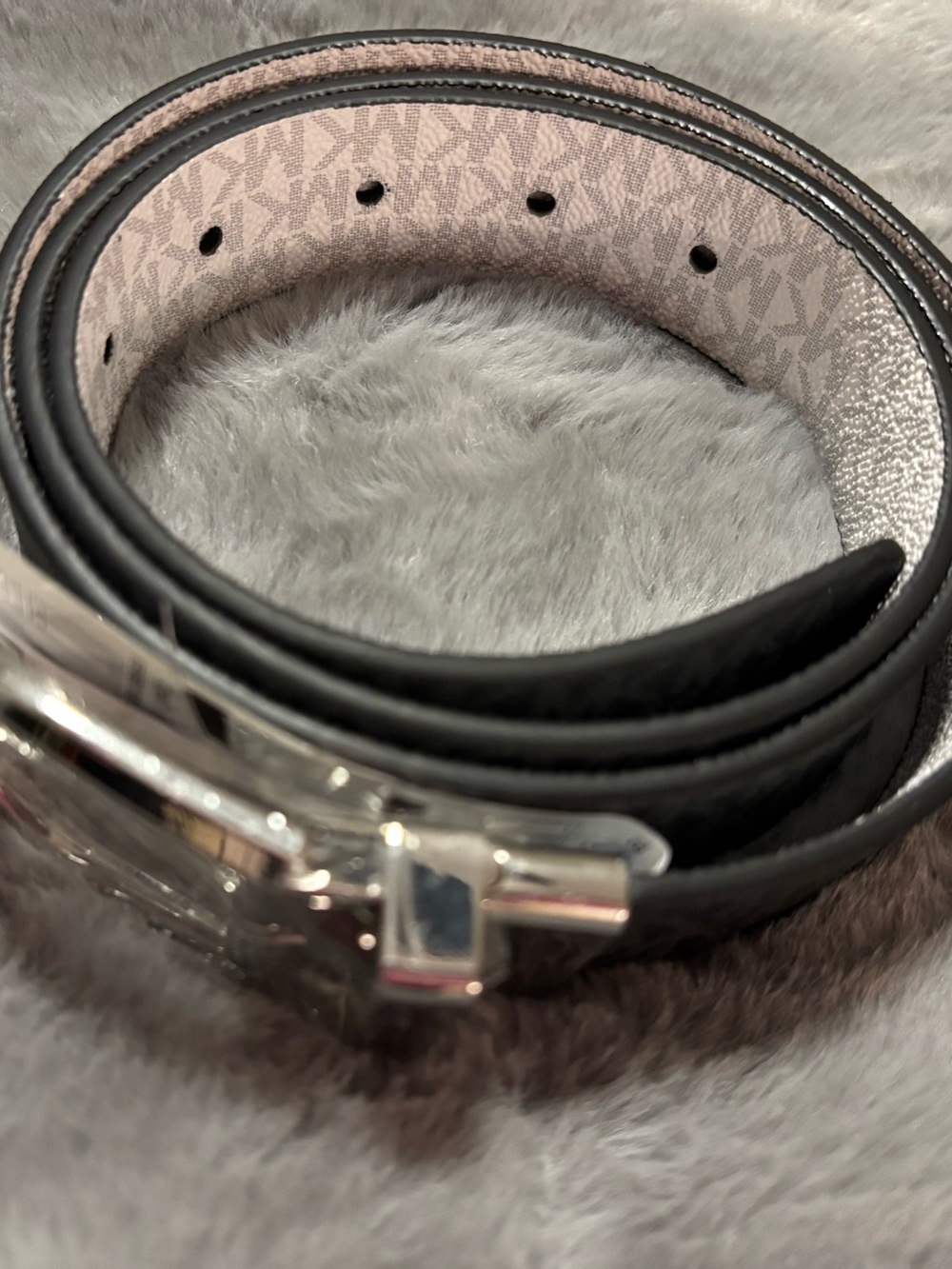 Michael Kors Reversible Monogram Belt in Black & White